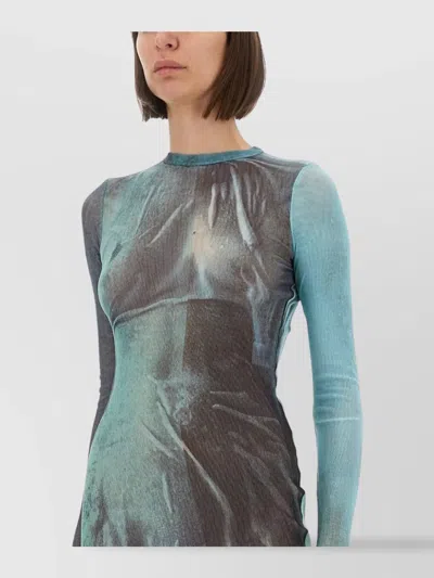Jean Paul Gaultier Abstract Print Sheer Overlay Long Dress In Blue