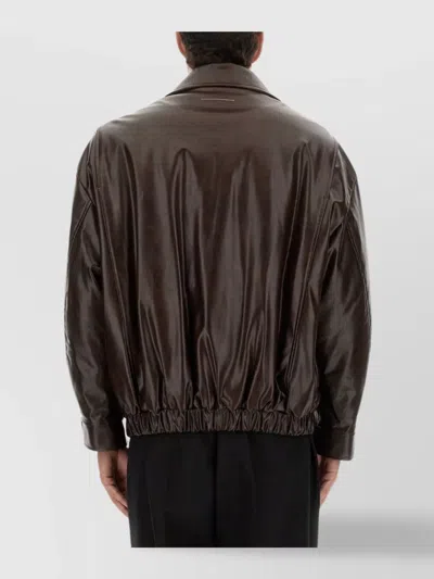 Mm6 Maison Margiela Collared Jacket Elasticated Hem Front Pockets In Brown