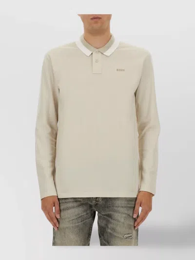 Hugo Boss Beige Solid Shirt Collar Polo In Neutral