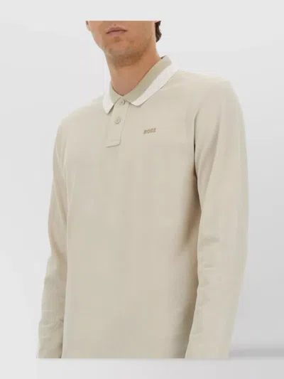 Hugo Boss Beige Solid Shirt Collar Polo In Neutral