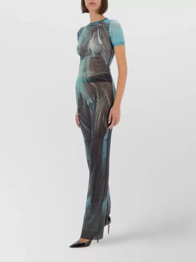 Jean Paul Gaultier Mesh Pants Printed Medaillon Woman Indigo In Blue