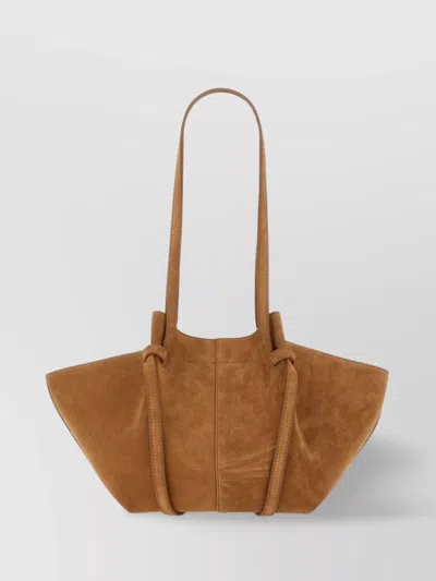 Yuzefi Suede Shoulder Bag With Double Handles And Knotted Accents