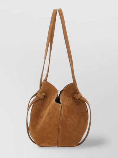 Yuzefi Suede Shoulder Bag With Double Handles And Knotted Accents