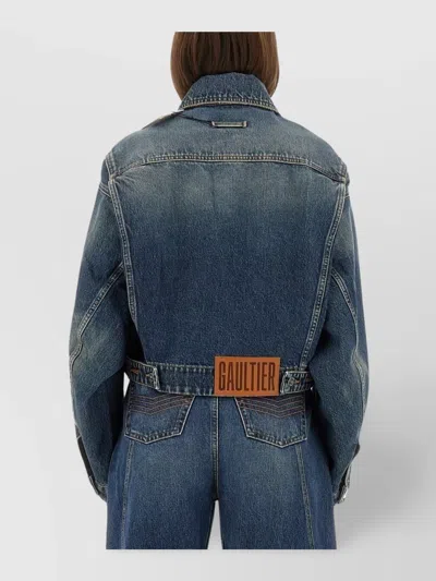 Jean Paul Gaultier Waistband Jacket With Pockets And Collar In Blue