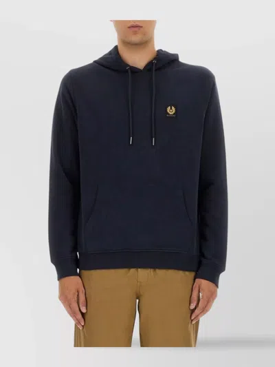 Belstaff Hooded Cotton Fleece Sweatshirt In Blue