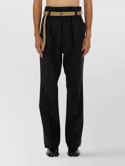 Maison Margiela High-waisted Pants With Pleats And Stylish Belt In Black