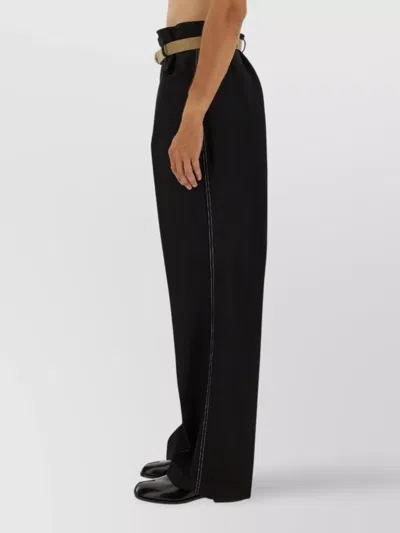 Maison Margiela High-waisted Pants With Pleats And Stylish Belt In Black