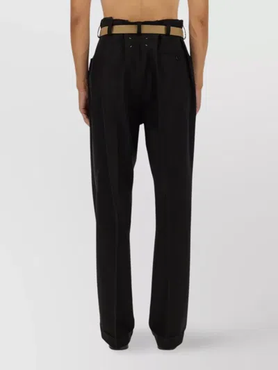 Maison Margiela High-waisted Pants With Pleats And Stylish Belt In Black