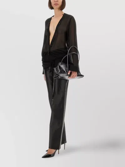 Attico Fringe Detailing Georgette Blouse With Ruched Waist
