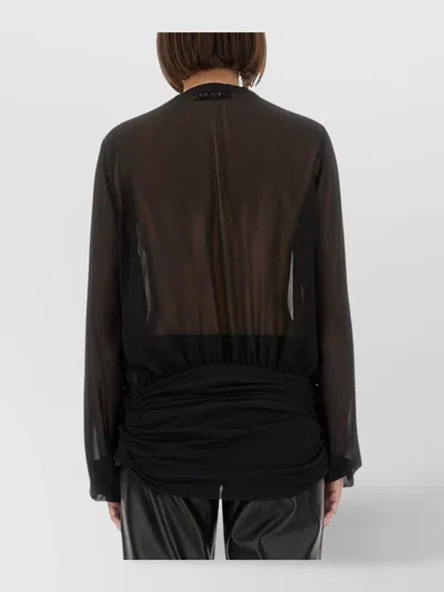 Attico Fringe Detailing Georgette Blouse With Ruched Waist