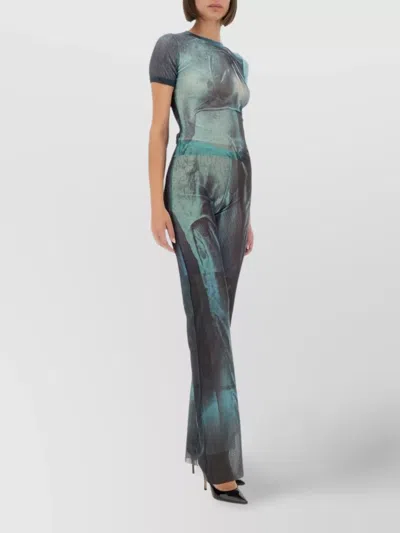 Jean Paul Gaultier Abstract Print Sheer Fabric Top In Green