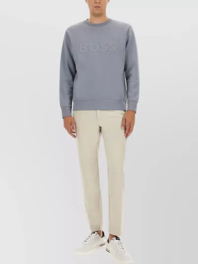 Hugo Boss Crew Neck Sweater Ribbed Cuffs In Gray