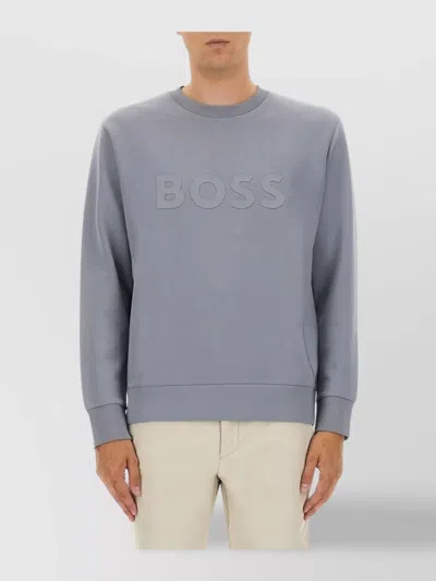 Hugo Boss Crew Neck Sweater Ribbed Cuffs In Gray