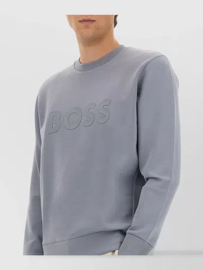 Hugo Boss Crew Neck Sweater Ribbed Cuffs In Gray