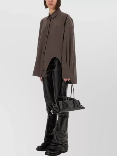 Attico Diana Oversized Cotton Poplin Shirt In Brown