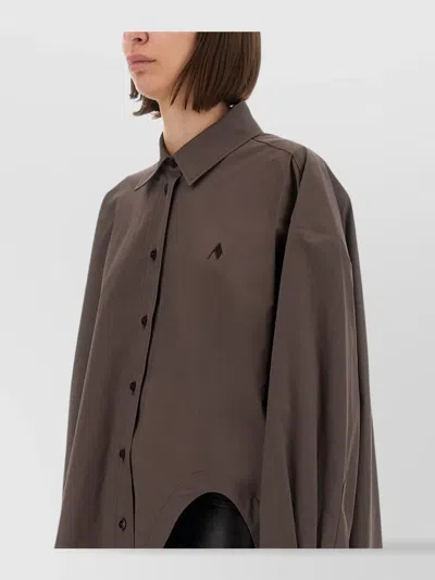 Attico Diana Oversized Cotton Poplin Shirt In Brown