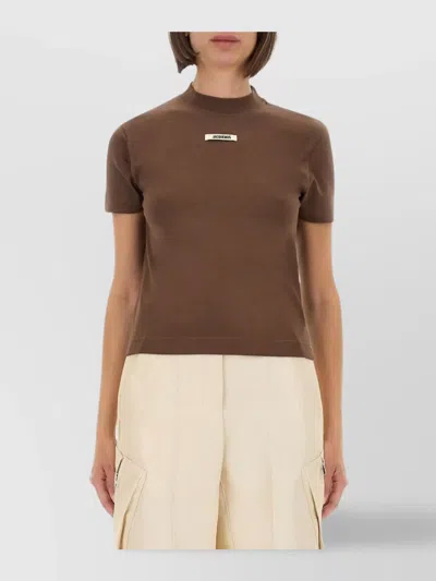 Jacquemus Crew Neck Box Cut Short Sleeve Top In Brown
