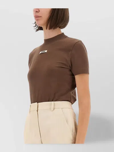 Jacquemus Crew Neck Box Cut Short Sleeve Top In Brown