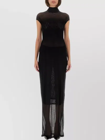 Jean Paul Gaultier Sheer Fabric Floor-length Dress With Cap Sleeves In Black