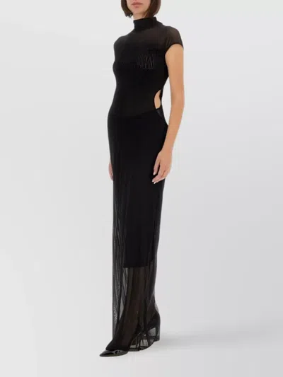 Jean Paul Gaultier Sheer Fabric Floor-length Dress With Cap Sleeves In Black