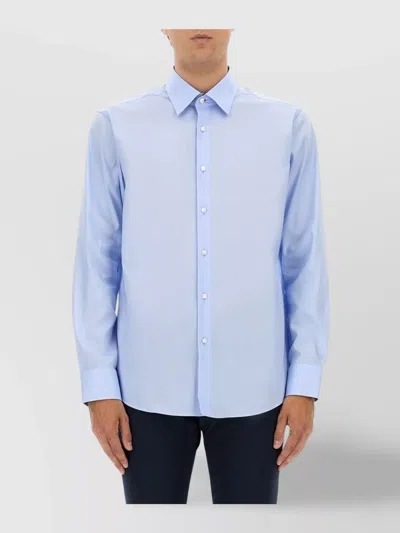 Hugo Boss Tailored Shirt With Button-down Collar And Cuff Buttons In Blue