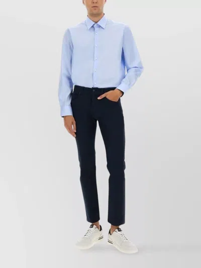 Hugo Boss Tailored Shirt With Button-down Collar And Cuff Buttons In Blue