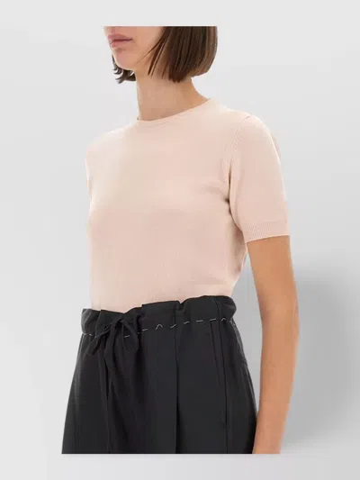 Maison Margiela Short Sleeve Crew Neck Top With Soft Texture In Neutral