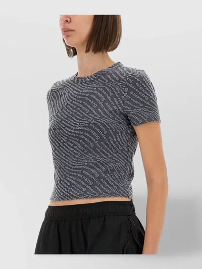 Alexander Wang Short Sleeve Round Neck Cropped Top In Gray