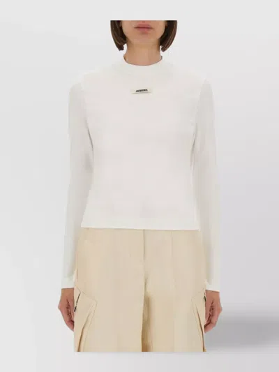 Jacquemus Slim Fit Long Sleeve Mock Neck Top In White