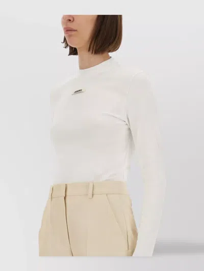 Jacquemus Slim Fit Long Sleeve Mock Neck Top In White