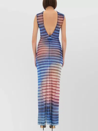 Jean Paul Gaultier Long Striped Dress High Neckline In Blue