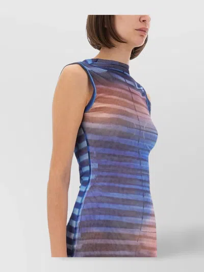 Jean Paul Gaultier Long Striped Dress High Neckline In Blue