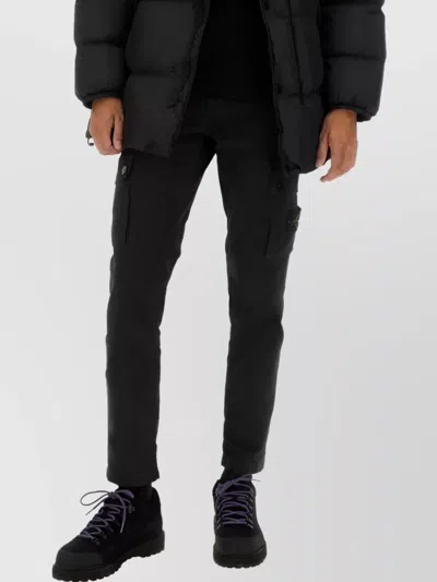 Stone Island Quilted Hooded Long Length Jacket In Black