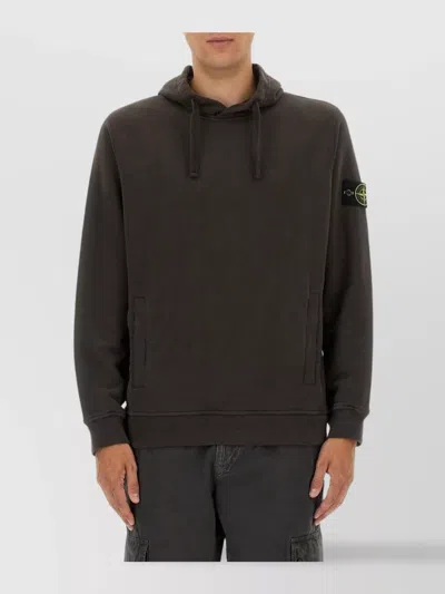Stone Island Hooded Sweater With Front Pockets And Long Sleeves In Black