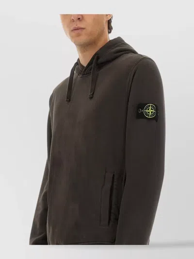 Stone Island Hooded Sweater With Front Pockets And Long Sleeves In Black