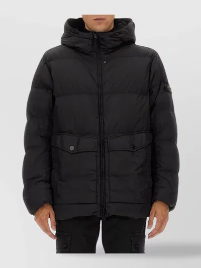 Stone Island Buttoned Pockets Hooded Quilted Jacket