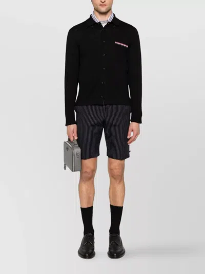Thom Browne Button-front Knit Cardigan With Grosgrain Detailing In Black