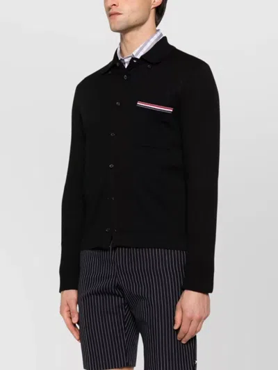 Thom Browne Button-front Knit Cardigan With Grosgrain Detailing In Black
