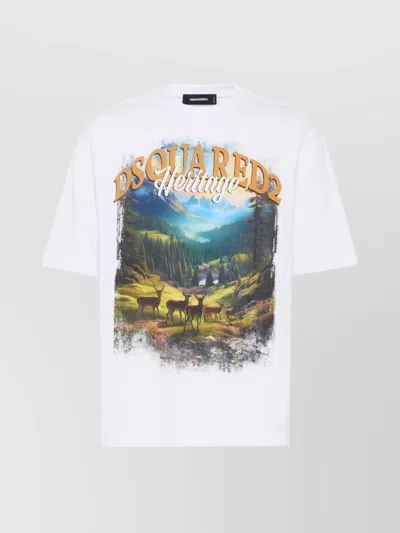 Dsquared2 Crew Neck Cotton T-shirt With Graphic Print In White