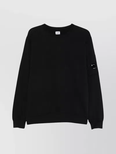 C.p. Company Cp Company Diagonal Raised Fleece Crew Neck Lens Sweatshirt In Black