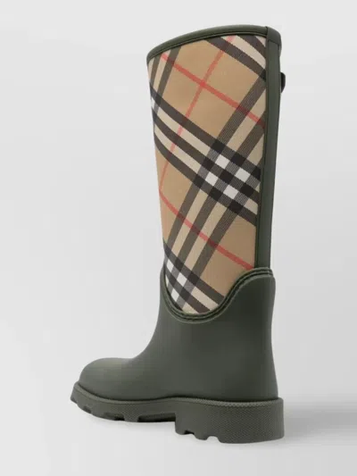 Burberry Check Pattern Knee-high Rubber Sole Boots
