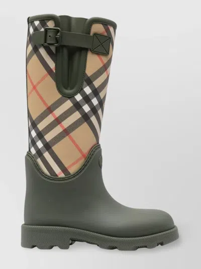 Burberry Check Pattern Knee-high Rubber Sole Boots