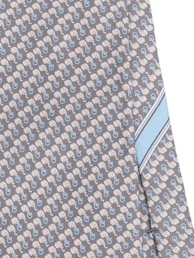 Ferragamo Aris Elephant-print Silk Tie In Gray
