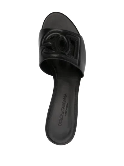Dolce & Gabbana Women Dg Logo Leather Sandals In Black