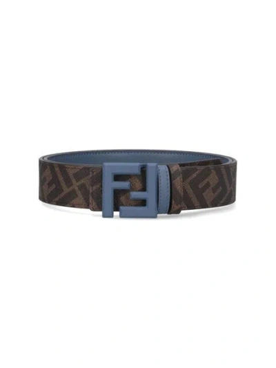 Fendi Men "ff" Reversible Belt In Blue