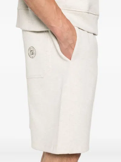 Fendi Relaxed-fit Cotton Blend Shorts In Neutral