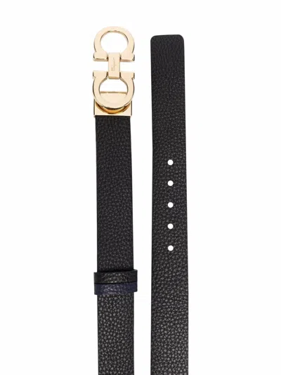 Ferragamo Leather Reversible Belt In Black