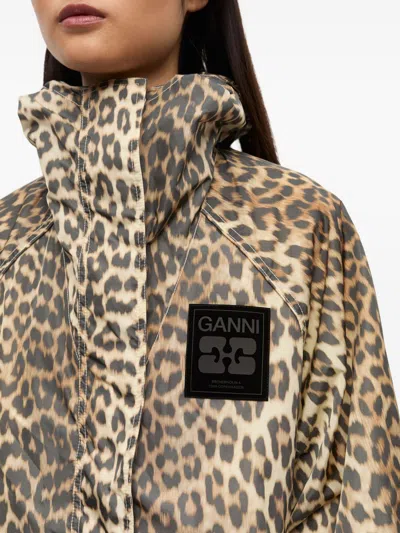 Ganni Hooded Leopard Print Nylon Blouson Jacket