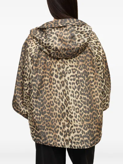 Ganni Hooded Leopard Print Nylon Blouson Jacket