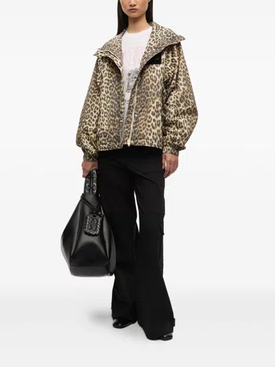Ganni Hooded Leopard Print Nylon Blouson Jacket